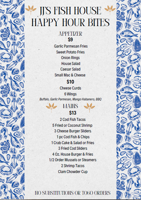 JJ's Happy Hour menu page 2